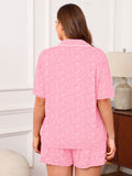 SHOWMALL Plus Size Pajama Set for Women, 2 Piece Short Sleeve Sleepwear with Pockets, Casual Loungewear for Home Vacation Spa, Perfect Birthday Gift