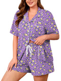 SHOWMALL Plus Size Pajama Set for Women, 2 Piece Short Sleeve Sleepwear with Pockets, Casual Loungewear for Home Vacation Spa, Perfect Birthday Gift