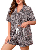 SHOWMALL Plus Size Pajama Set for Women, 2 Piece Short Sleeve Sleepwear with Pockets, Casual Loungewear for Home Vacation Spa, Perfect Birthday Gift