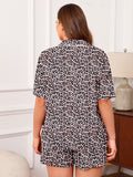 SHOWMALL Plus Size Pajama Set for Women, 2 Piece Short Sleeve Sleepwear with Pockets, Casual Loungewear for Home Vacation Spa, Perfect Birthday Gift