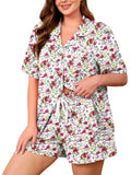 SHOWMALL Plus Size Pajama Set for Women, 2 Piece Short Sleeve Sleepwear with Pockets, Casual Loungewear for Home Vacation Spa, Perfect Birthday Gift