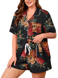 SHOWMALL Plus Size Pajama Set for Women, 2 Piece Short Sleeve Sleepwear with Pockets, Casual Loungewear for Home Vacation Spa, Perfect Birthday Gift