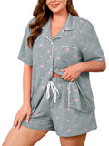 SHOWMALL Plus Size Pajama Set for Women, 2 Piece Short Sleeve Sleepwear with Pockets, Casual Loungewear for Home Vacation Spa, Perfect Birthday Gift