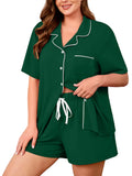 SHOWMALL Plus Size Pajama Set for Women, 2 Piece Short Sleeve Sleepwear with Pockets, Casual Loungewear for Home Vacation Spa, Perfect Birthday Gift