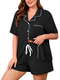 SHOWMALL Plus Size Pajama Set for Women, 2 Piece Short Sleeve Sleepwear with Pockets, Casual Loungewear for Home Vacation Spa, Perfect Birthday Gift