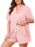 SHOWMALL Plus Size Pajama Set for Women, 2 Piece Short Sleeve Sleepwear with Pockets, Casual Loungewear for Home Vacation Spa, Perfect Birthday Gift