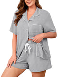 SHOWMALL Plus Size Pajama Set for Women, 2 Piece Short Sleeve Sleepwear with Pockets, Casual Loungewear for Home Vacation Spa, Perfect Birthday Gift