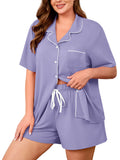 SHOWMALL Plus Size Pajama Set for Women, 2 Piece Short Sleeve Sleepwear with Pockets, Casual Loungewear for Home Vacation Spa, Perfect Birthday Gift