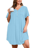 SHOWMALL Womens Nightgown Sleep Shirt Dress V Neck Short Sleeve Sleepwear Dress