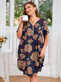 SHOWMALL Womens Nightgown Sleep Shirt Dress V Neck Short Sleeve Sleepwear Dress