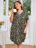 SHOWMALL Womens Nightgown Sleep Shirt Dress V Neck Short Sleeve Sleepwear Dress