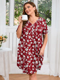SHOWMALL Womens Nightgown Sleep Shirt Dress V Neck Short Sleeve Sleepwear Dress