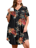 SHOWMALL Womens Nightgown Sleep Shirt Dress V Neck Short Sleeve Sleepwear Dress