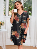 SHOWMALL Womens Nightgown Sleep Shirt Dress V Neck Short Sleeve Sleepwear Dress