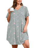 SHOWMALL Womens Nightgown Sleep Shirt Dress V Neck Short Sleeve Sleepwear Dress