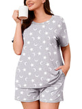 SHOWMALL Pajamas for Plus Women 2 Piece Short Sleeve Tops and Shorts Lounge Set Soft Sleepwear with Pockets