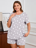 SHOWMALL Pajamas for Plus Women 2 Piece Short Sleeve Tops and Shorts Lounge Set Soft Sleepwear with Pockets