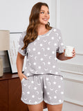 SHOWMALL Pajamas for Plus Women 2 Piece Short Sleeve Tops and Shorts Lounge Set Soft Sleepwear with Pockets