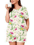 SHOWMALL Pajamas for Plus Women 2 Piece Short Sleeve Tops and Shorts Lounge Set Soft Sleepwear with Pockets