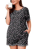 SHOWMALL Pajamas for Plus Women 2 Piece Short Sleeve Tops and Shorts Lounge Set Soft Sleepwear with Pockets
