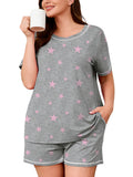SHOWMALL Pajamas for Plus Women 2 Piece Short Sleeve Tops and Shorts Lounge Set Soft Sleepwear with Pockets