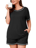 SHOWMALL Pajamas for Plus Women 2 Piece Short Sleeve Tops and Shorts Lounge Set Soft Sleepwear with Pockets