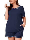 SHOWMALL Pajamas for Plus Women 2 Piece Short Sleeve Tops and Shorts Lounge Set Soft Sleepwear with Pockets