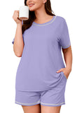 SHOWMALL Pajamas for Plus Women 2 Piece Short Sleeve Tops and Shorts Lounge Set Soft Sleepwear with Pockets