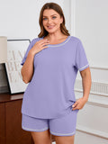 SHOWMALL Pajamas for Plus Women 2 Piece Short Sleeve Tops and Shorts Lounge Set Soft Sleepwear with Pockets