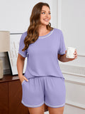 SHOWMALL Pajamas for Plus Women 2 Piece Short Sleeve Tops and Shorts Lounge Set Soft Sleepwear with Pockets