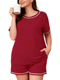 SHOWMALL Pajamas for Plus Women 2 Piece Short Sleeve Tops and Shorts Lounge Set Soft Sleepwear with Pockets