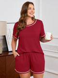 SHOWMALL Pajamas for Plus Women 2 Piece Short Sleeve Tops and Shorts Lounge Set Soft Sleepwear with Pockets
