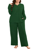 SHOWMALL Women's Plus Size Pajama Set, Long Sleeve Henley Top and Wide Leg Pants Soft Ribbed Lounge Sleepwear