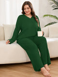 SHOWMALL Women's Plus Size Pajama Set, Long Sleeve Henley Top and Wide Leg Pants Soft Ribbed Lounge Sleepwear
