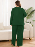 SHOWMALL Women's Plus Size Pajama Set, Long Sleeve Henley Top and Wide Leg Pants Soft Ribbed Lounge Sleepwear