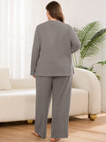 SHOWMALL Women's Plus Size Pajama Set, Long Sleeve Henley Top and Wide Leg Pants Soft Ribbed Lounge Sleepwear