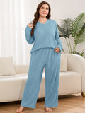 SHOWMALL Women's Plus Size Pajama Set, Long Sleeve Henley Top and Wide Leg Pants Soft Ribbed Lounge Sleepwear