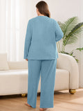 SHOWMALL Women's Plus Size Pajama Set, Long Sleeve Henley Top and Wide Leg Pants Soft Ribbed Lounge Sleepwear