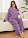 SHOWMALL Women's Plus Size Pajama Set, Long Sleeve Henley Top and Wide Leg Pants Soft Ribbed Lounge Sleepwear
