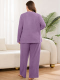 SHOWMALL Women's Plus Size Pajama Set, Long Sleeve Henley Top and Wide Leg Pants Soft Ribbed Lounge Sleepwear
