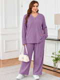 SHOWMALL Women's Plus Size Pajama Set, Long Sleeve Henley Top and Wide Leg Pants Soft Ribbed Lounge Sleepwear