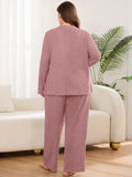SHOWMALL Women's Plus Size Pajama Set, Long Sleeve Henley Top and Wide Leg Pants Soft Ribbed Lounge Sleepwear