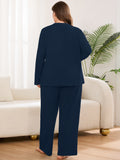 SHOWMALL Women's Plus Size Pajama Set, Long Sleeve Henley Top and Wide Leg Pants Soft Ribbed Lounge Sleepwear