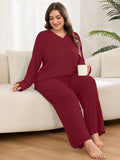 SHOWMALL Women's Plus Size Pajama Set, Long Sleeve Henley Top and Wide Leg Pants Soft Ribbed Lounge Sleepwear