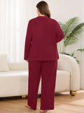 SHOWMALL Women's Plus Size Pajama Set, Long Sleeve Henley Top and Wide Leg Pants Soft Ribbed Lounge Sleepwear
