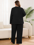 SHOWMALL Women's Plus Size Pajama Set, Long Sleeve Henley Top and Wide Leg Pants Soft Ribbed Lounge Sleepwear