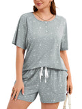 SHOWMALL Women's Plus Size Two Piece Outfits Summer Lounge Matching Sets Short Sleeve Top & Shorts