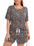 SHOWMALL Women's Plus Size Two Piece Outfits Summer Lounge Matching Sets Short Sleeve Top & Shorts