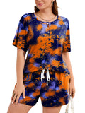 SHOWMALL Women's Plus Size Two Piece Outfits Summer Lounge Matching Sets Short Sleeve Top & Shorts