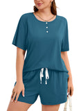 SHOWMALL Women's Plus Size Two Piece Outfits Summer Lounge Matching Sets Short Sleeve Top & Shorts